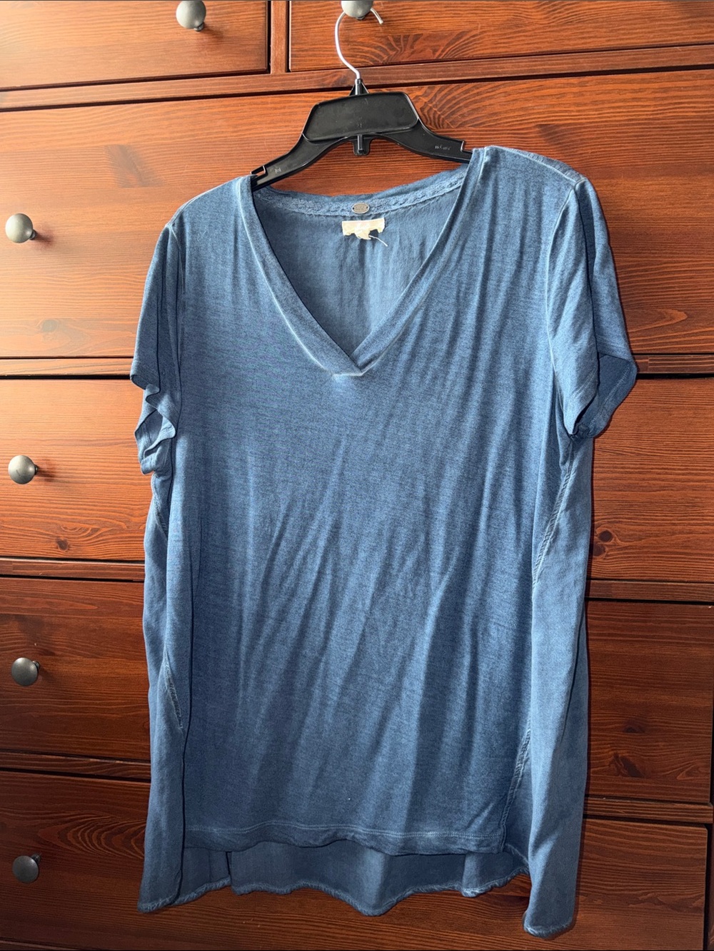 Cupio Navy Blue Distressed Seam Detail V-Neck Tee XL